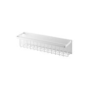 Yamazaki Tower Wide Magnetic Bathroom Basket, Wide Shallow Basket That Sticks to a Steel Bathroom Wall by Strong Magnet and Lines Up Dispenser Bottles and Tubes, Front Bar for Towels, Holds 3 kg, 44.3 x 12.3 x 12 cm and 1450 g, White or Black
