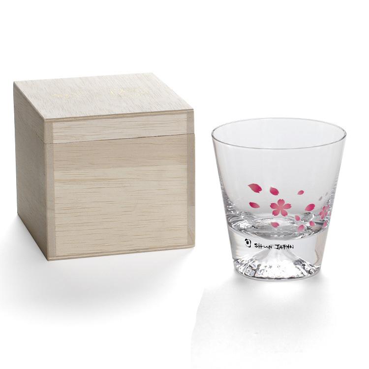 Marumo Takagi Color-Changing Sakura Mt. Fuji Rock Glass 270 ml In Wooden Box