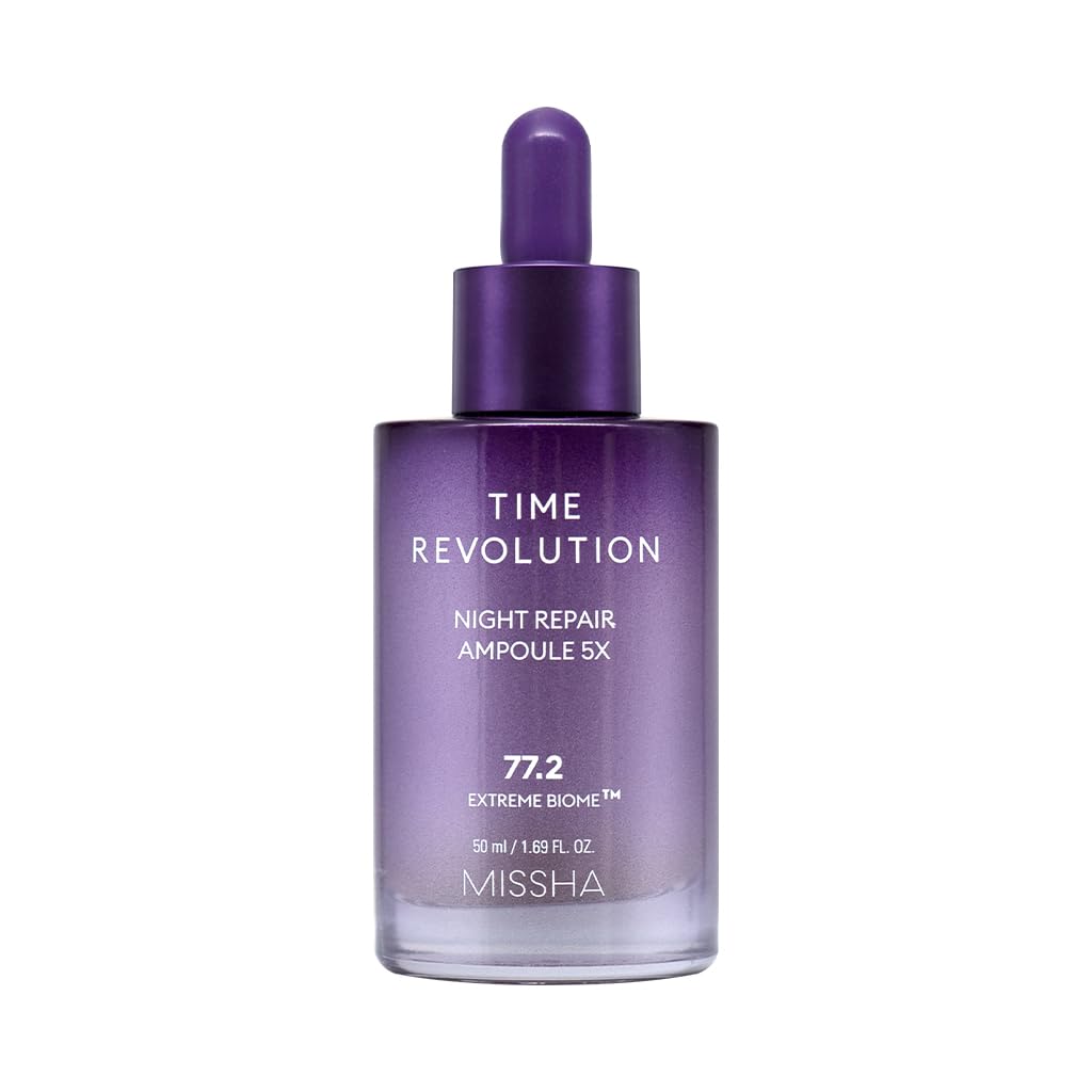 Missha Time Revolution Night Repair Ampoule 5X, Moisturising Firming Night Ampoule with 77.2 Extreme Biome, 50 mL