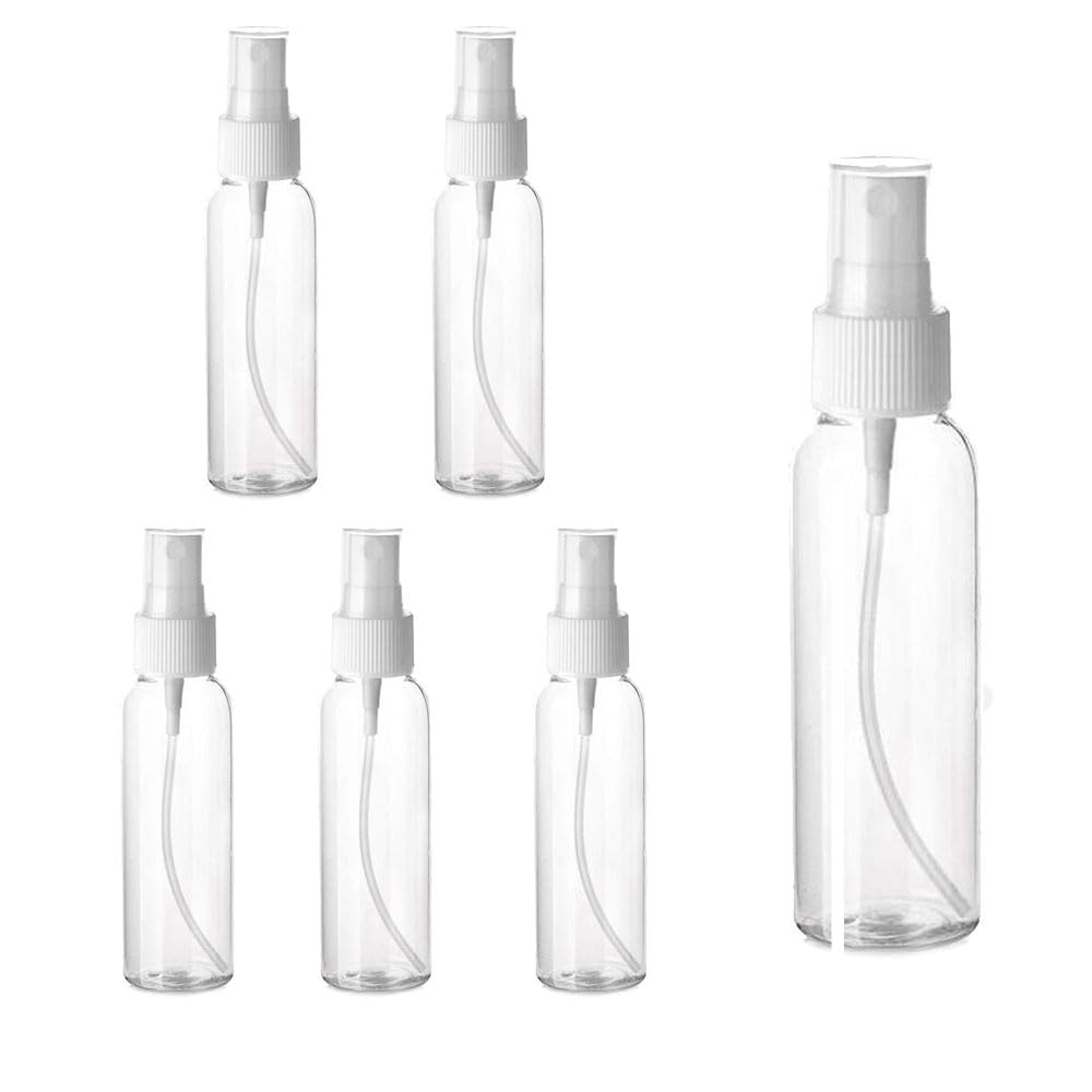Axmomod 15 mL Fine Mist Spray Bottles, Set of 6 Clear PET Travel Bottles with Screw-On Spray Heads for Cosmetics, Perfume, Toner and Cleaning