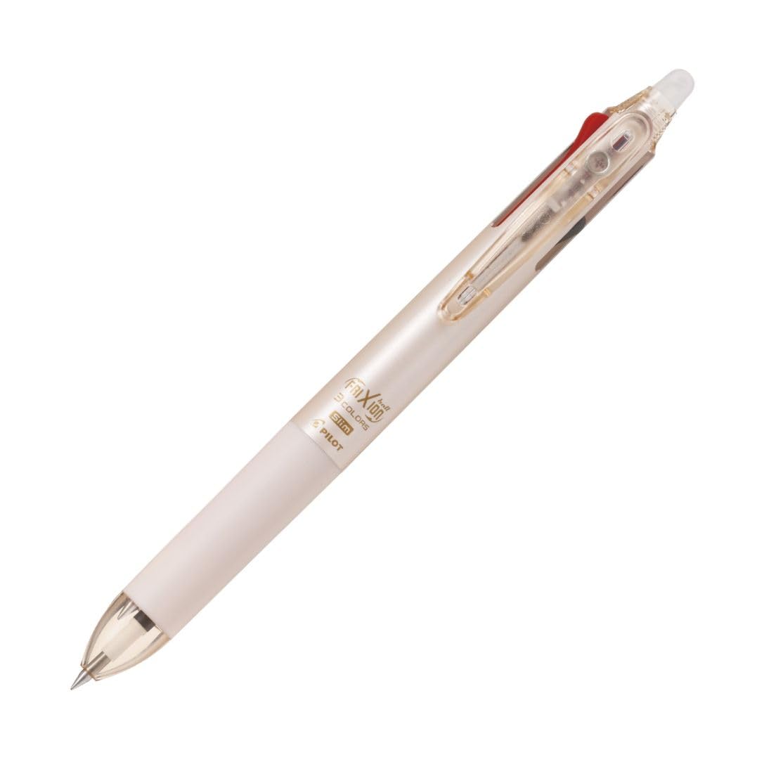 PILOT Frixion Ball 3 Slim 0.38 mm Erasable 3-Colour Ball Pen, Black, Red and Blue Ink, 12.8 mm Slim Body, 144.9 mm, Pearl Green, Orange, Pink, Violet, Blue, Silver or Clear