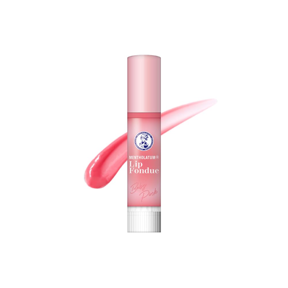 Mentholatum Lip Fondue, Plumping Glossy Colour Lip Balm with Serum Oils, Fusion Floral Scent, 3.2 g in Plum Red, Nude Beige, Baby Pink or Clear
