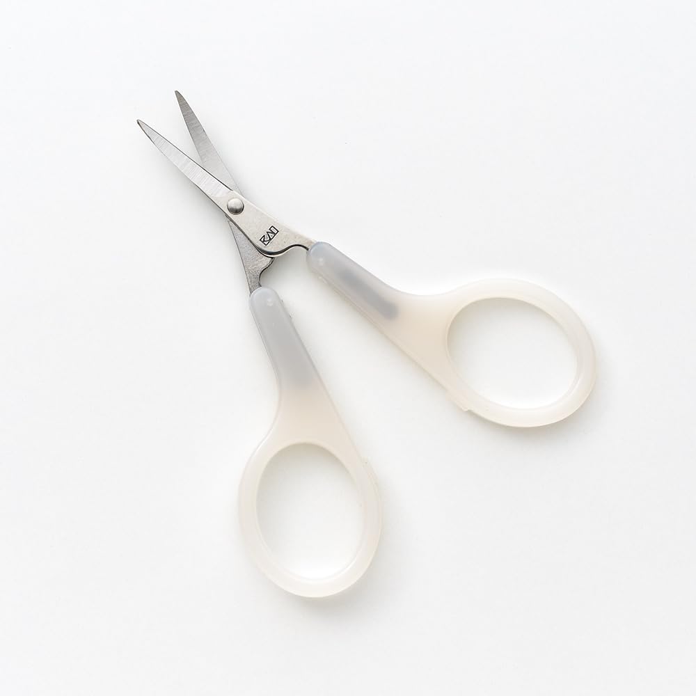 Rosy Rosa Thin-Blade Curved Eyebrow Scissors with Cap, Antibacterial Treated Brow and Fine Hair Scissors, White, Made in Japan