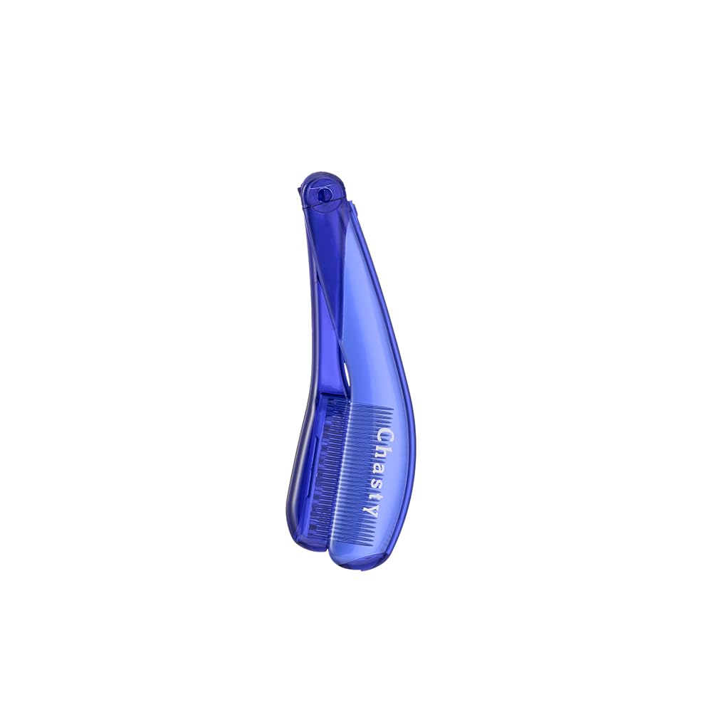 Chasty Metallic Mascara Comb N, Folding Metal-Tooth Lash Comb in Navy Blue, Natural Type, Limited Colour, Made in Japan