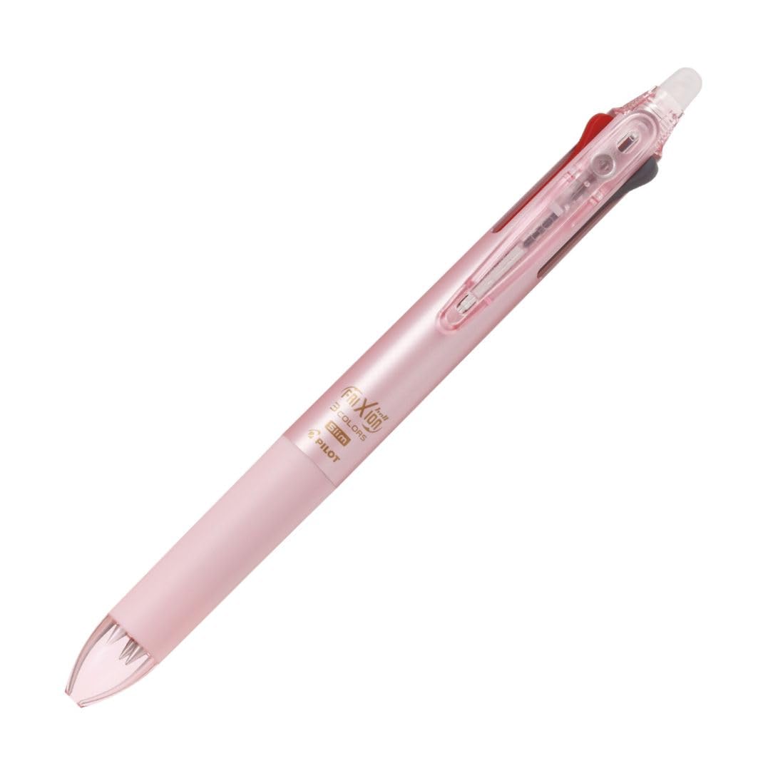 PILOT Frixion Ball 3 Slim 0.38 mm Erasable 3-Colour Ball Pen, Black, Red and Blue Ink, 12.8 mm Slim Body, 144.9 mm, Pearl Green, Orange, Pink, Violet, Blue, Silver or Clear