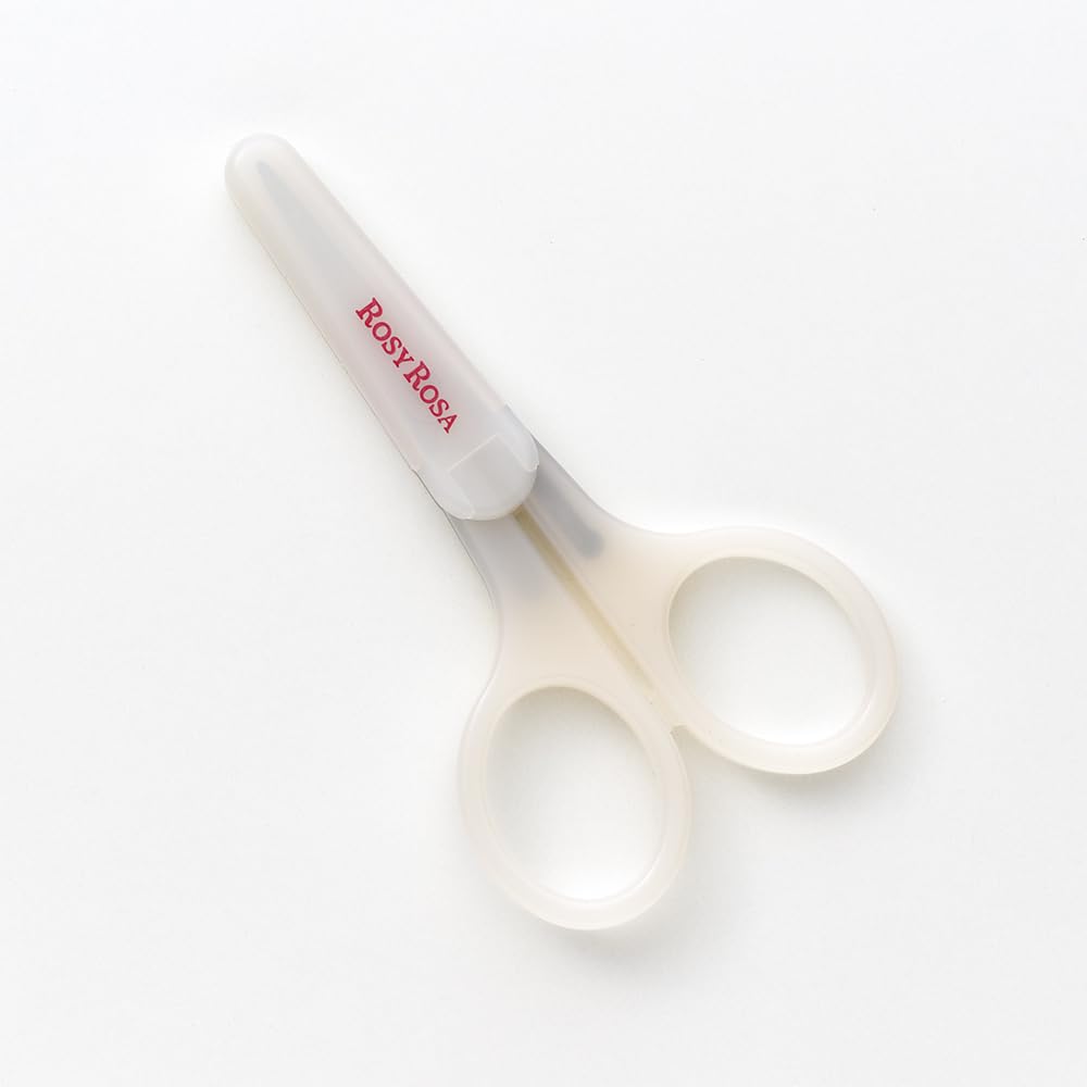 Rosy Rosa Thin-Blade Curved Eyebrow Scissors with Cap, Antibacterial Treated Brow and Fine Hair Scissors, White, Made in Japan