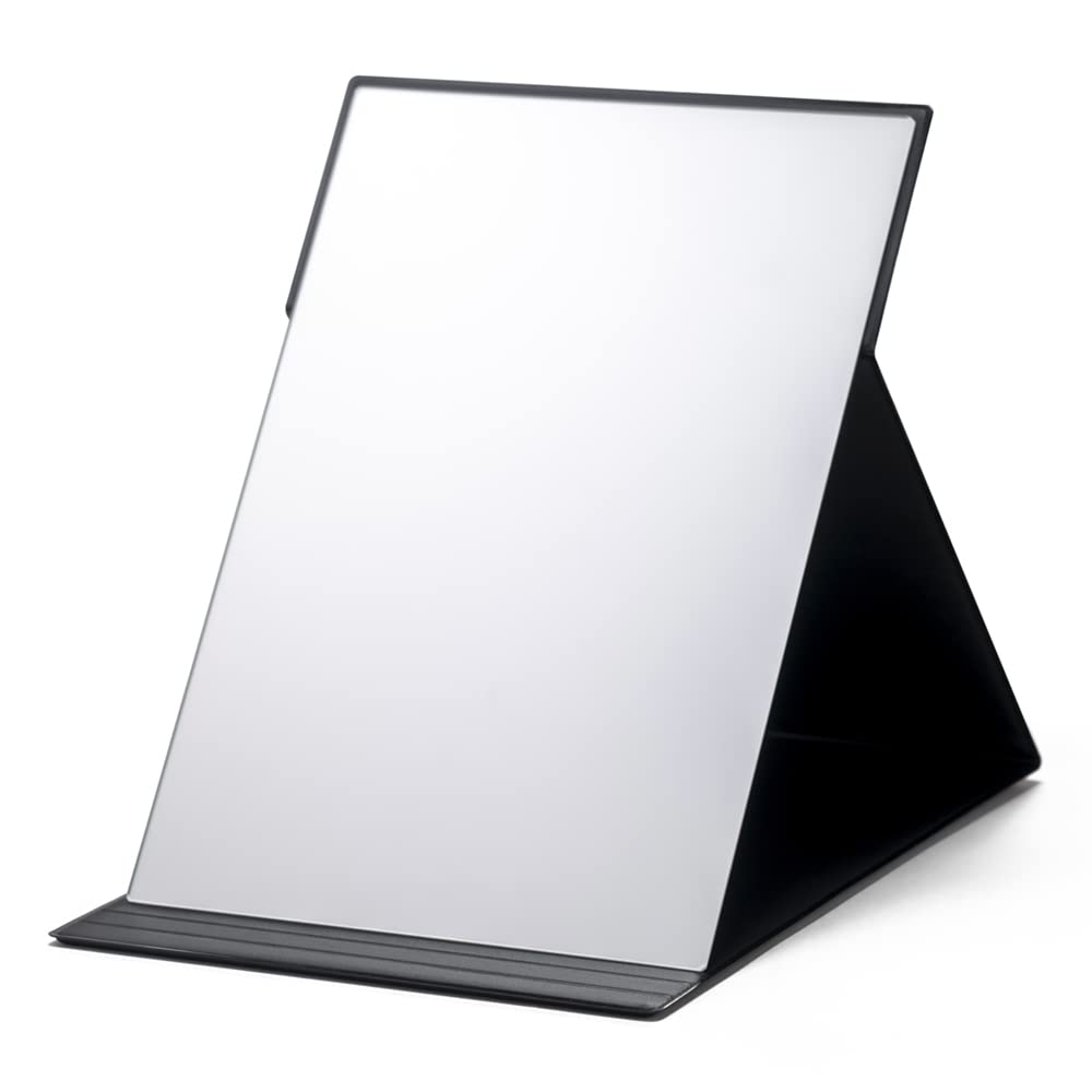 Horiuchi Mirror Pro-Model Folding Standing Mirror, Frameless Lightweight Makeup Mirror in S, M, L and LL Sizes, White or Black, Made in Japan