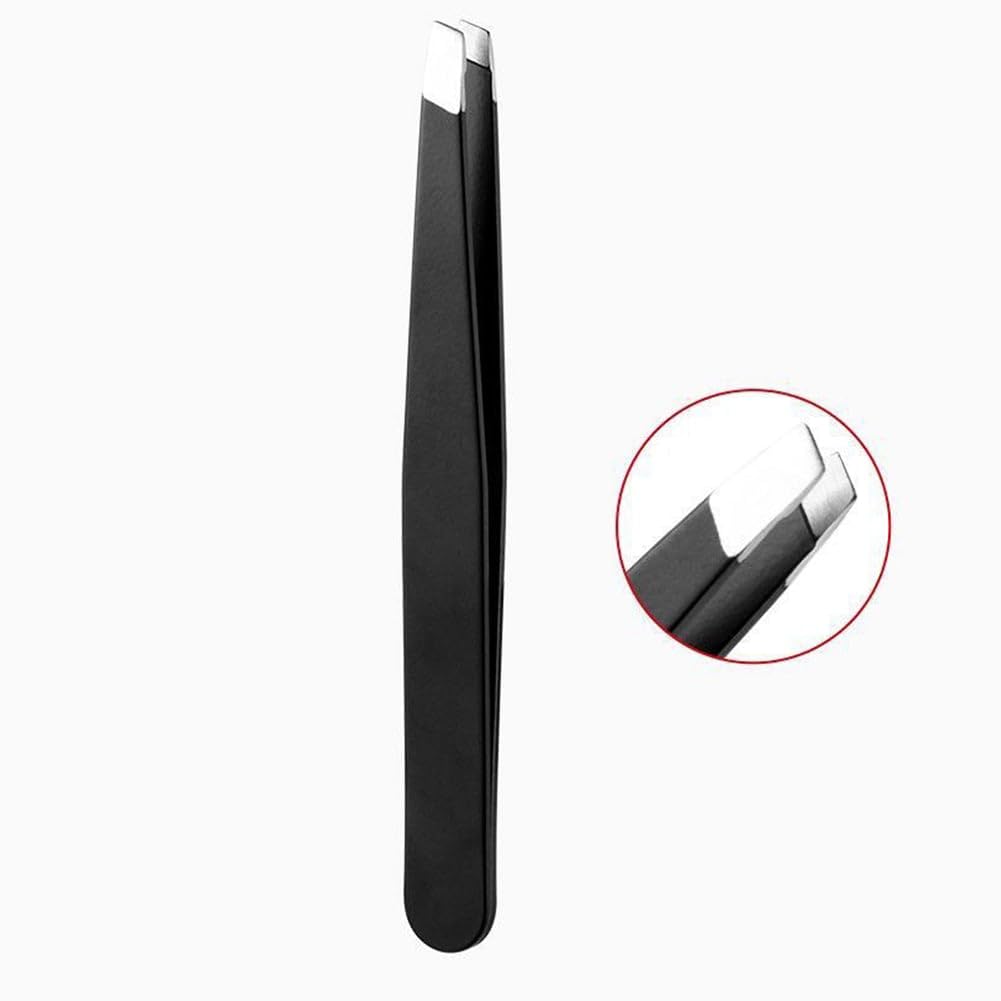 YIKUBO Precision Tweezers Set of 2, Black Stainless Steel Eyebrow and Facial Hair Tweezers with Non-Slip Coating