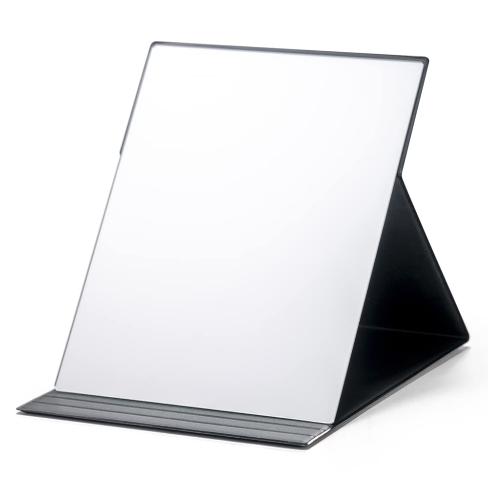 Horiuchi Mirror Pro-Model Folding Standing Mirror, Frameless Lightweight Makeup Mirror in S, M, L and LL Sizes, White or Black, Made in Japan