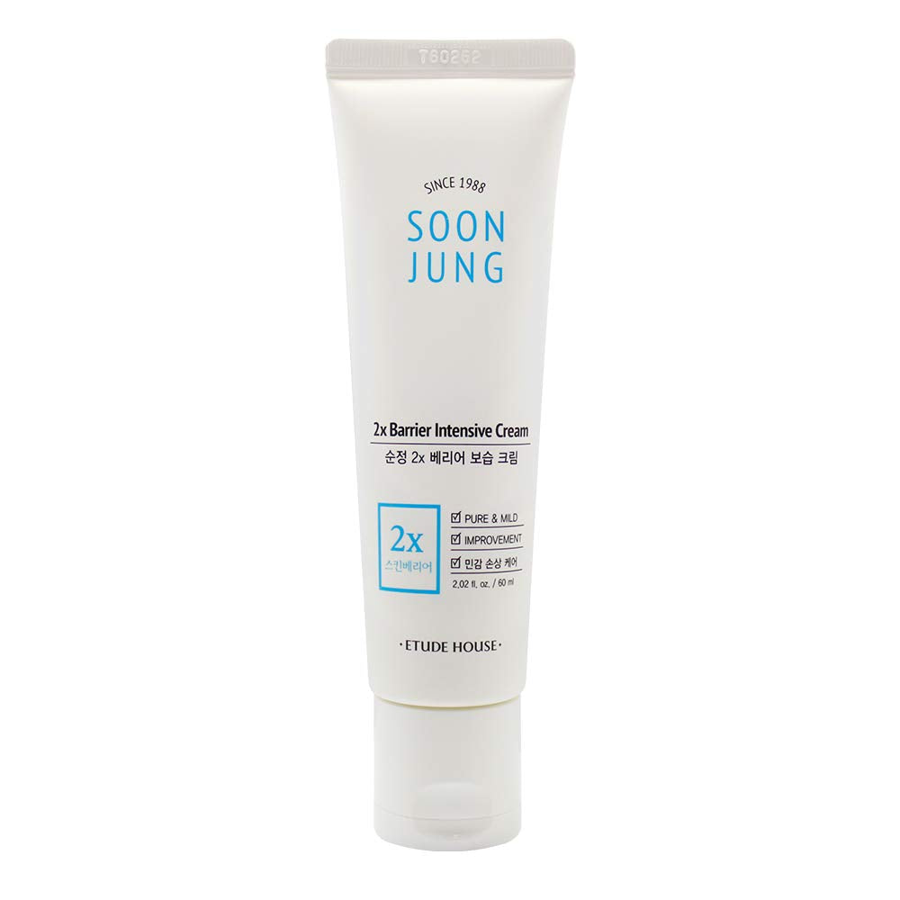 ETUDE Soon Jung 2x Barrier Intensive Cream, Weakly Acidic Moisturising Face Cream with Shea Butter and Panthenoside for Sensitive Skin, 60 mL