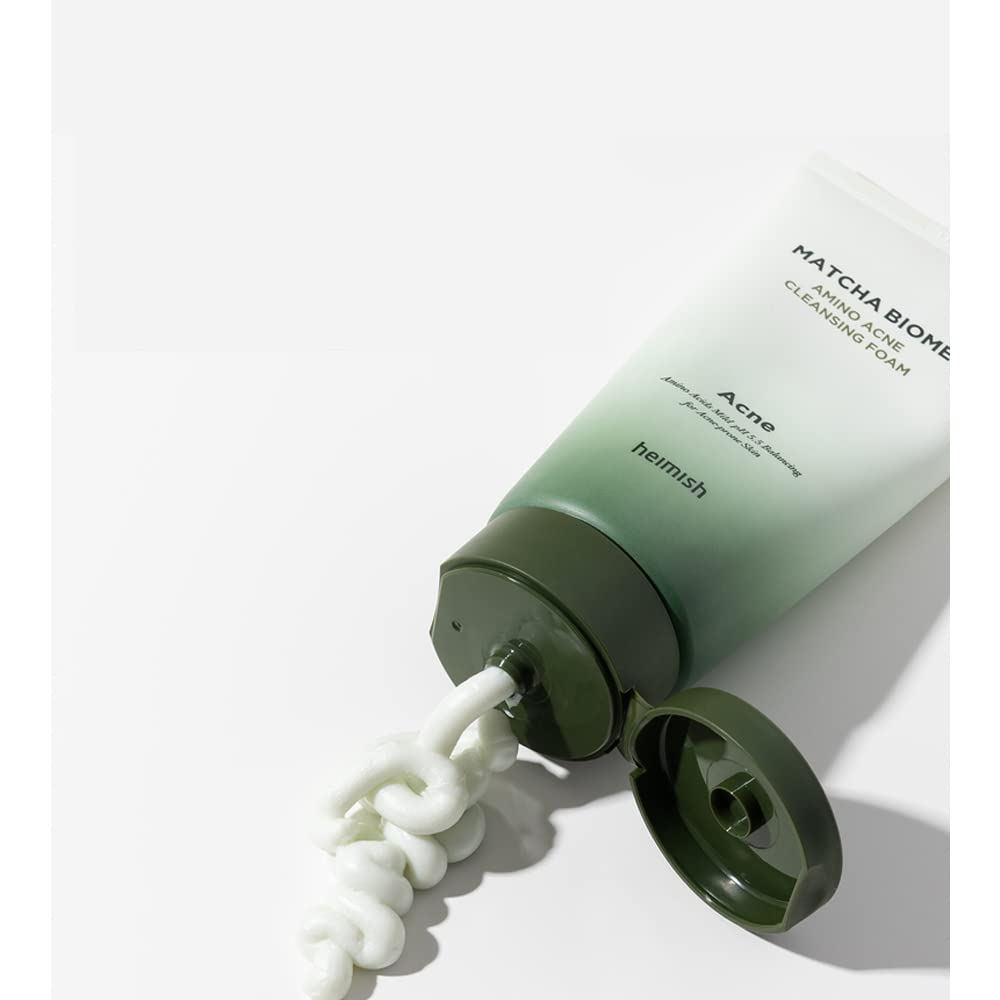 Heimish Matcha Biome Amino Acne Cleansing Foam, Mild pH 5.5 Amino Acid Face Wash for Acne-Prone Skin, 150 g