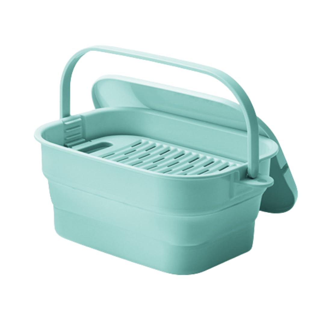 ISETO Foldable Soak Bucket with Washboard and Lid, Foldable Soak Bucket with a Lid and a Washboard, in 7 L or 16 L, Made in Japan, 7 L or 16 L and 688 g or 1280 g, White 7 L or Grey 7 L or Mint Green 7 L or White 16 L or Grey 16 L