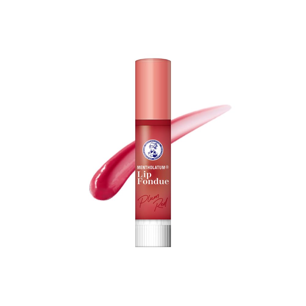 Mentholatum Lip Fondue, Plumping Glossy Colour Lip Balm with Serum Oils, Fusion Floral Scent, 3.2 g in Plum Red, Nude Beige, Baby Pink or Clear
