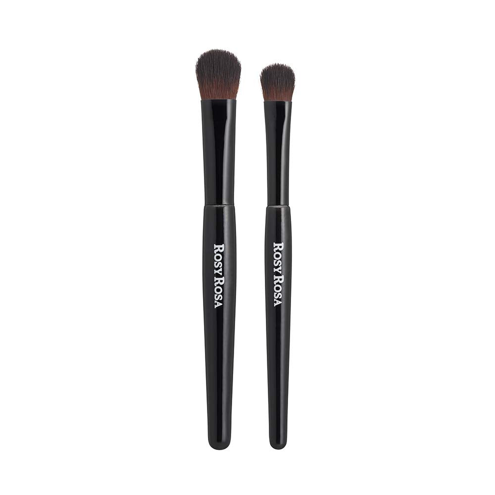 Rosy Rosa Oval Fiber Eyeshadow Brush Set, 2 Soft Extra-Fine Synthetic Fibre Brushes in Two Sizes for Powder Eyeshadow, with a Soft Case, Black