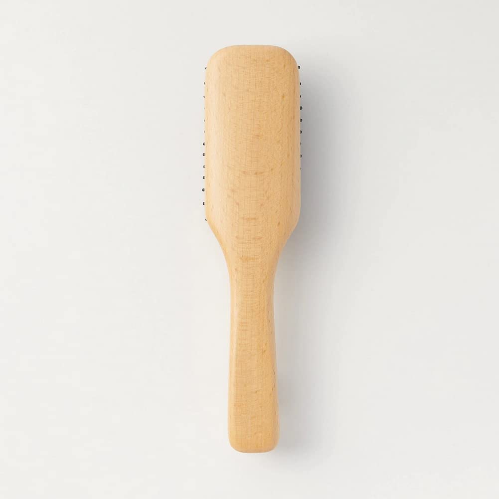MUJI Beech Wood Hair Brush, 20 cm, Cushioned Nylon-Pin Paddle Brush