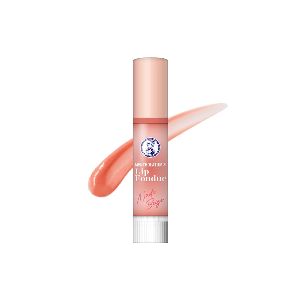 Mentholatum Lip Fondue, Plumping Glossy Colour Lip Balm with Serum Oils, Fusion Floral Scent, 3.2 g in Plum Red, Nude Beige, Baby Pink or Clear