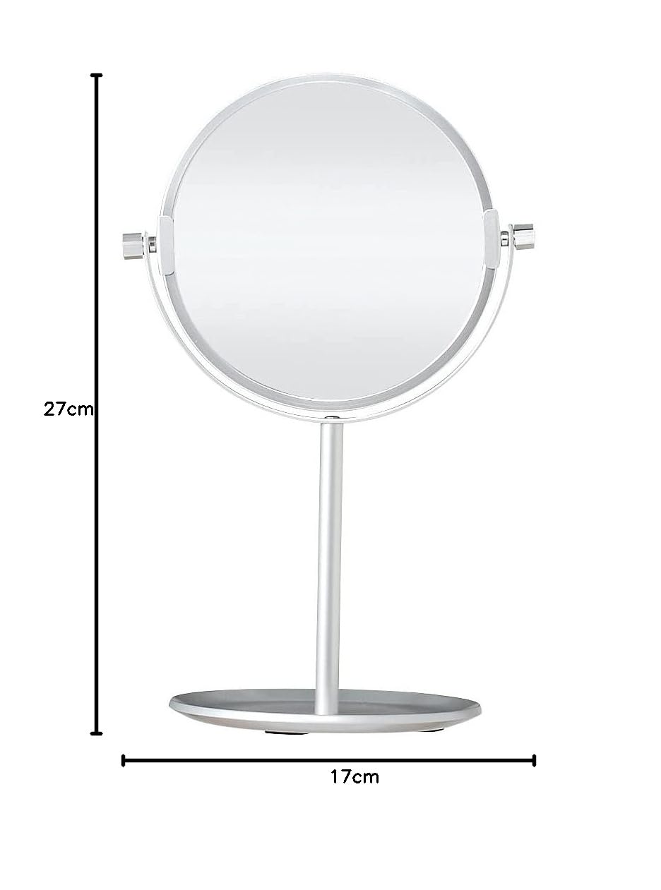 MUJI Aluminium Compact Mirror with Tray Base, Tilting Round Standing Mirror in Large (20.5 x 18 x 40-51 cm) or Small (17 x 14 x 27 cm)