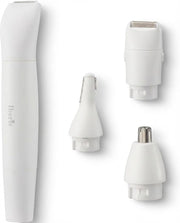 OHM Iberis 4-Way Multi Shaver HB-AZ1753, Battery Shaver with Four Heads for Face, Brows, Nose and Body, IPX6 Washable Heads, White