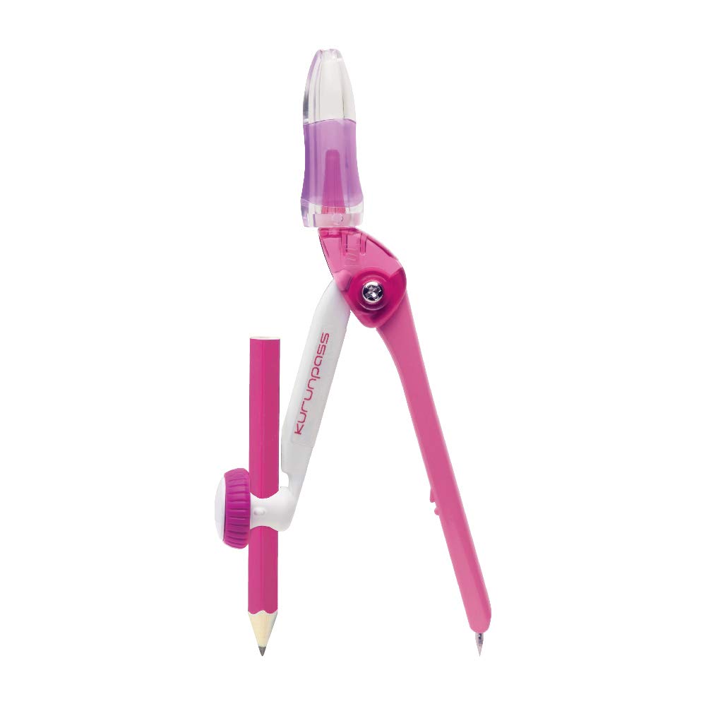 Sonic Kurunpass Pencil Compass SK-767, Turning Cap Compass with Short Safety Needle and Centre Mechanism Head, Die-Cast, 28 x 142 x 19 mm, 37 g, Pink