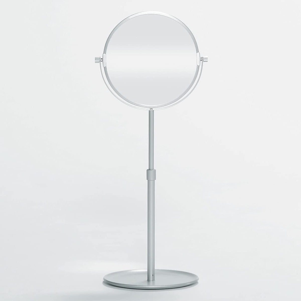 MUJI Aluminium Compact Mirror with Tray Base, Tilting Round Standing Mirror in Large (20.5 x 18 x 40-51 cm) or Small (17 x 14 x 27 cm)