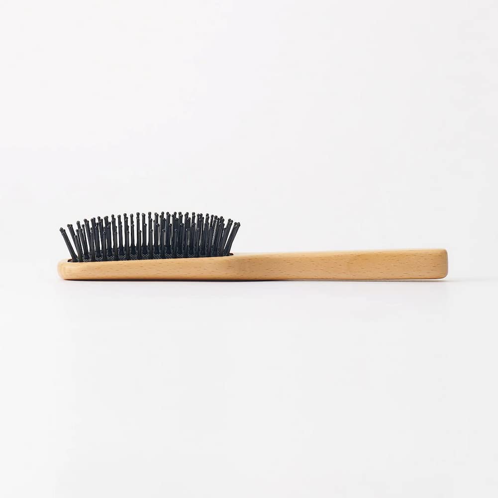 MUJI Beech Wood Hair Brush, 20 cm, Cushioned Nylon-Pin Paddle Brush