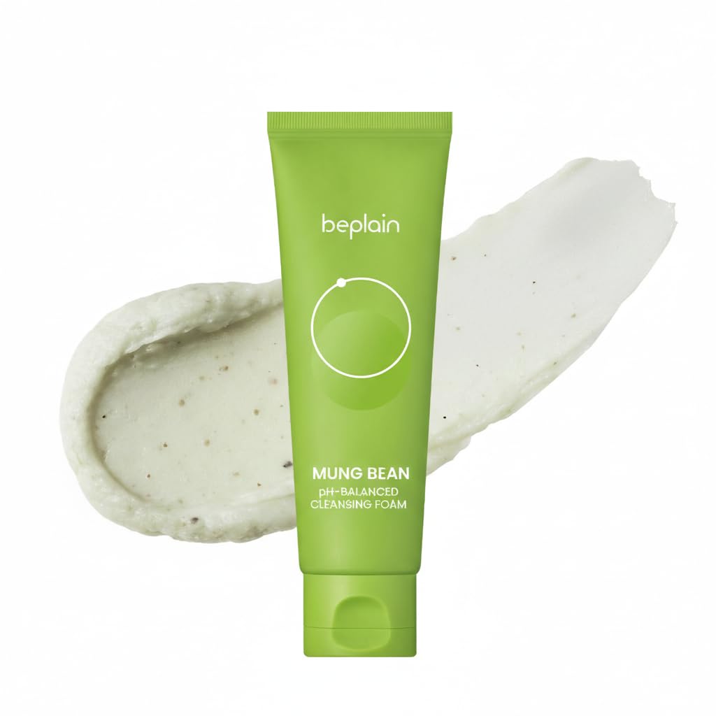 beplain Mung Bean pH-Balanced Cleansing Foam, Unscented Weakly Acidic Face Wash with Mung Bean Powder, 80 mL