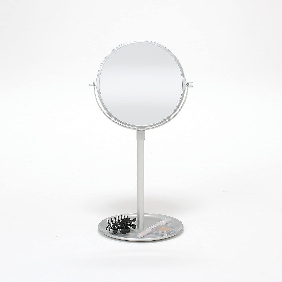 MUJI Aluminium Compact Mirror with Tray Base, Tilting Round Standing Mirror in Large (20.5 x 18 x 40-51 cm) or Small (17 x 14 x 27 cm)