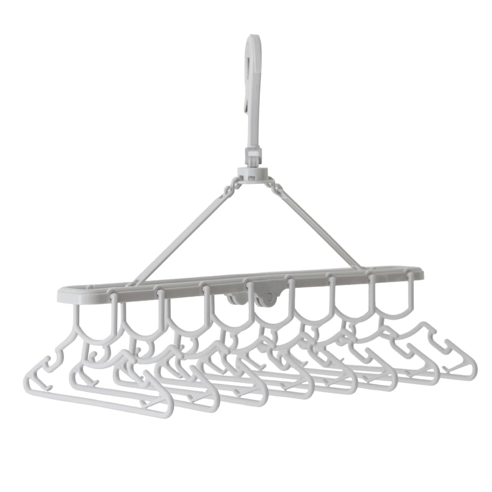 PUPPAPUPO Folding 8-Hanger Laundry Rack for Baby and Kids Clothes, 360-Degree Rotating Hook, 41.5 x 29 x 53 cm Polypropylene in Gray or White