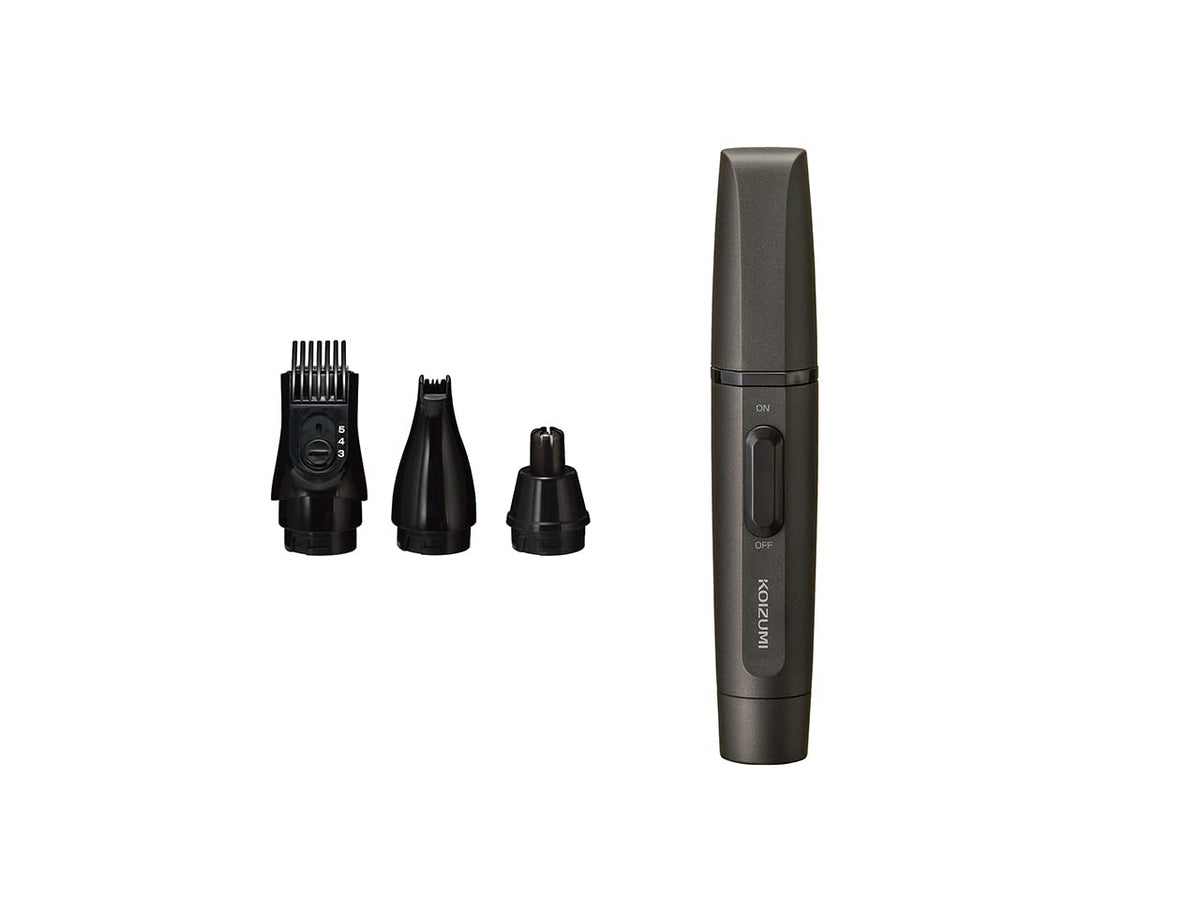 Koizumi Beard and Nose Trimmer KMC-0641/H, Battery Trimmer with Three Attachments, Beard Comb for 3, 4 and 5 mm and Washable Heads, Charcoal Grey