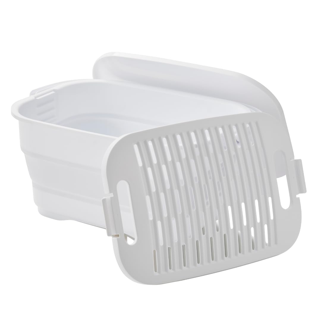 ISETO Foldable Soak Bucket with Washboard and Lid, Foldable Soak Bucket with a Lid and a Washboard, in 7 L or 16 L, Made in Japan, 7 L or 16 L and 688 g or 1280 g, White 7 L or Grey 7 L or Mint Green 7 L or White 16 L or Grey 16 L
