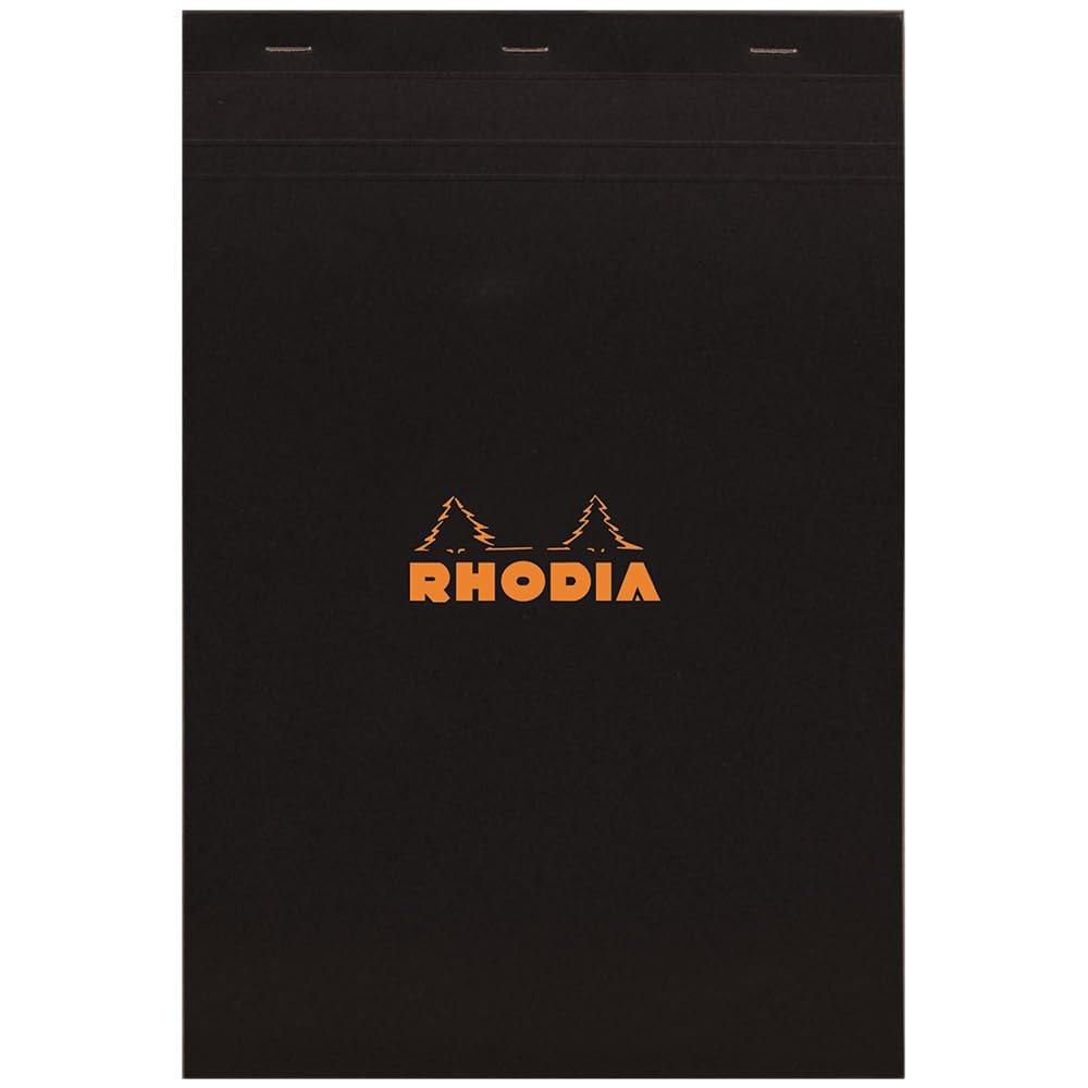Rhodia Block Notepads, 80 Sheets with Water-Repellent Cover and Micro-Cut Perforation, Sizes No.10 to No.19 and A3+, Grid, Lined or Meeting Rule, Orange, Black or White, 1 to 5 Pads
