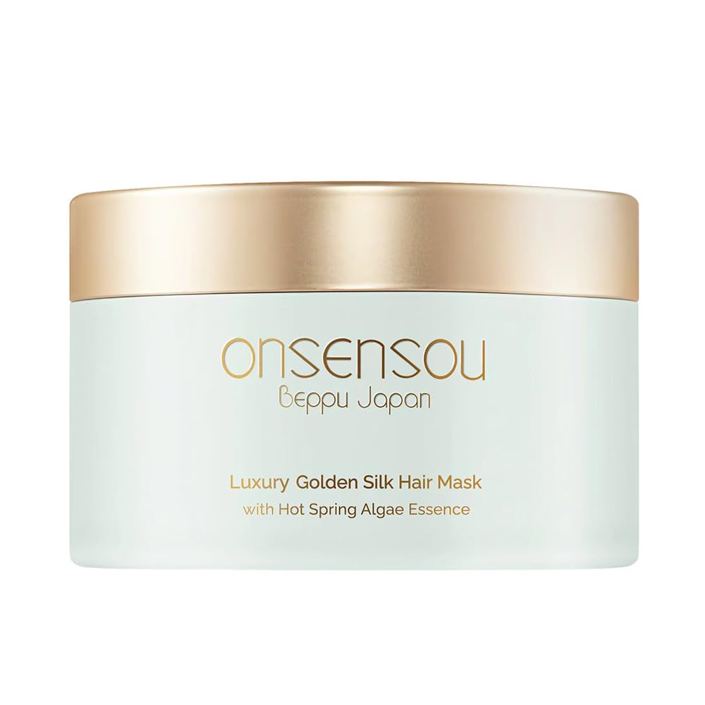 ONSENSOU Golden Silk Hair Mask, 180 g Jar, Hot Spring Algae and Yeast, Collagen, Mineral-Oil and Sulfate Free