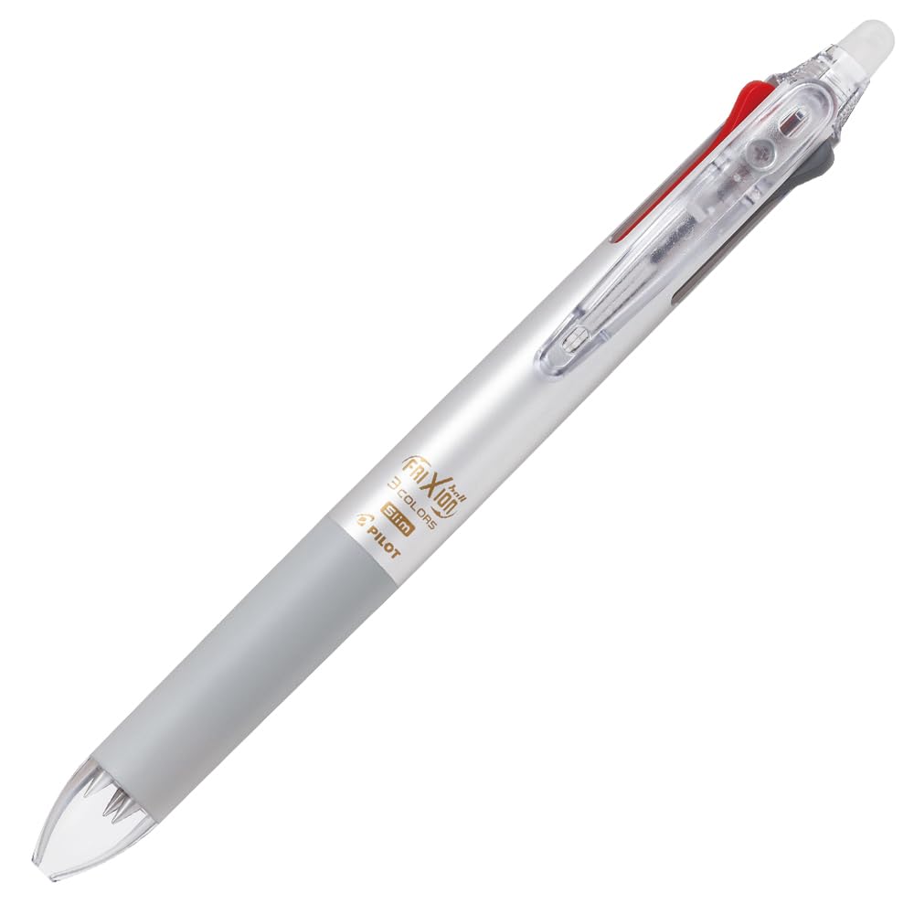 PILOT Frixion Ball 3 Slim 0.38 mm Erasable 3-Colour Ball Pen, Black, Red and Blue Ink, 12.8 mm Slim Body, 144.9 mm, Pearl Green, Orange, Pink, Violet, Blue, Silver or Clear