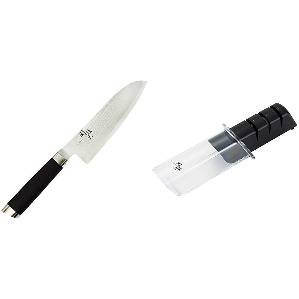 KAI Seki Magoroku Damascus Santoku and Sharpener Set