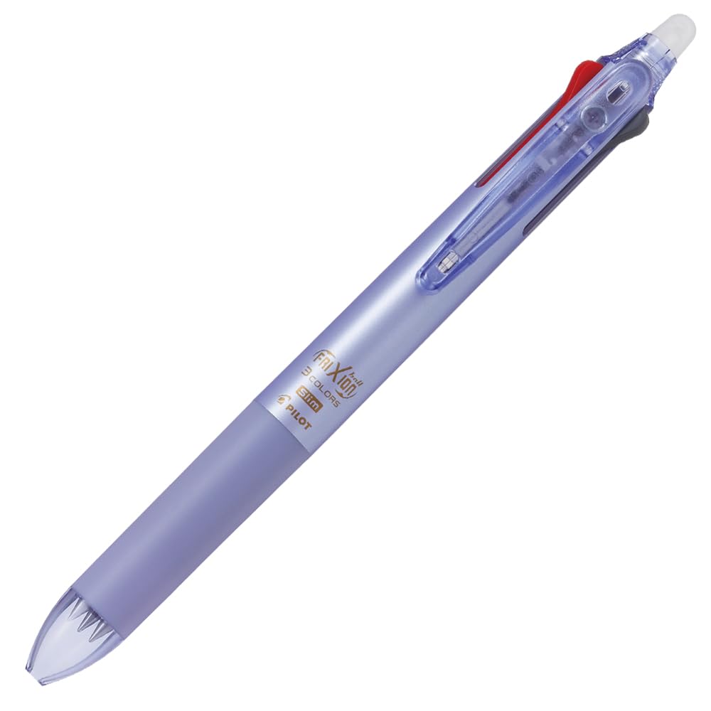 PILOT Frixion Ball 3 Slim 0.38 mm Erasable 3-Colour Ball Pen, Black, Red and Blue Ink, 12.8 mm Slim Body, 144.9 mm, Pearl Green, Orange, Pink, Violet, Blue, Silver or Clear