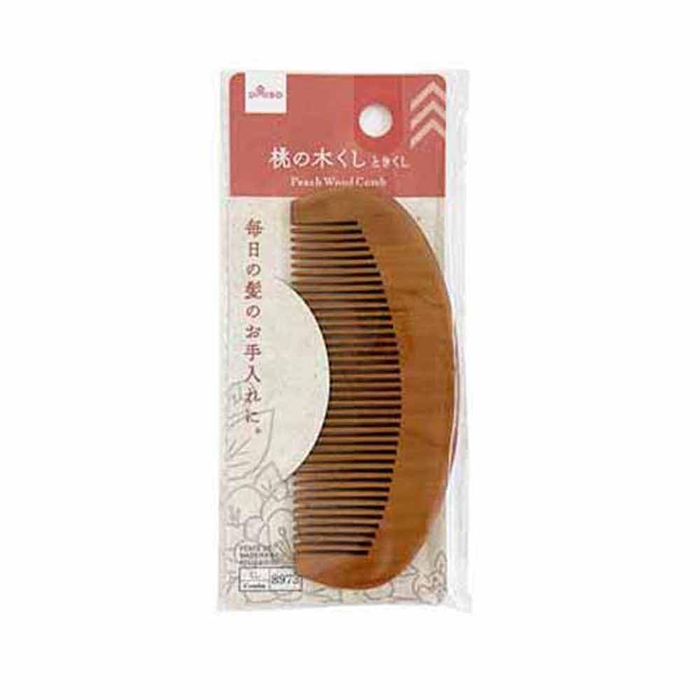 Daiso Japanese-Style Peach Wood Comb, Natural Wood Anti-Static Hair and Beard Comb, 12.5 cm