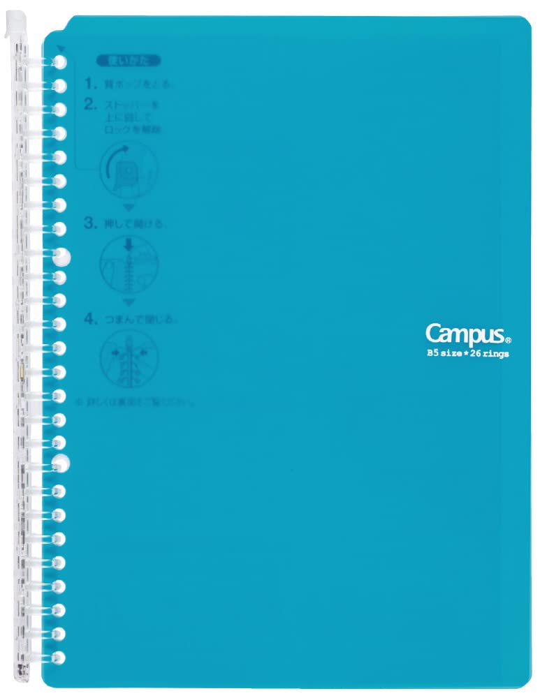 KOKUYO Campus Smart Ring Loose-Leaf Binder 60, Slim Fold-Back Cover B5 26-Hole for Up to 60 Sheets, 270 x 208 x 17 mm, Clear, Pink, Blue, Mint, Taupe, Pastel Patterns