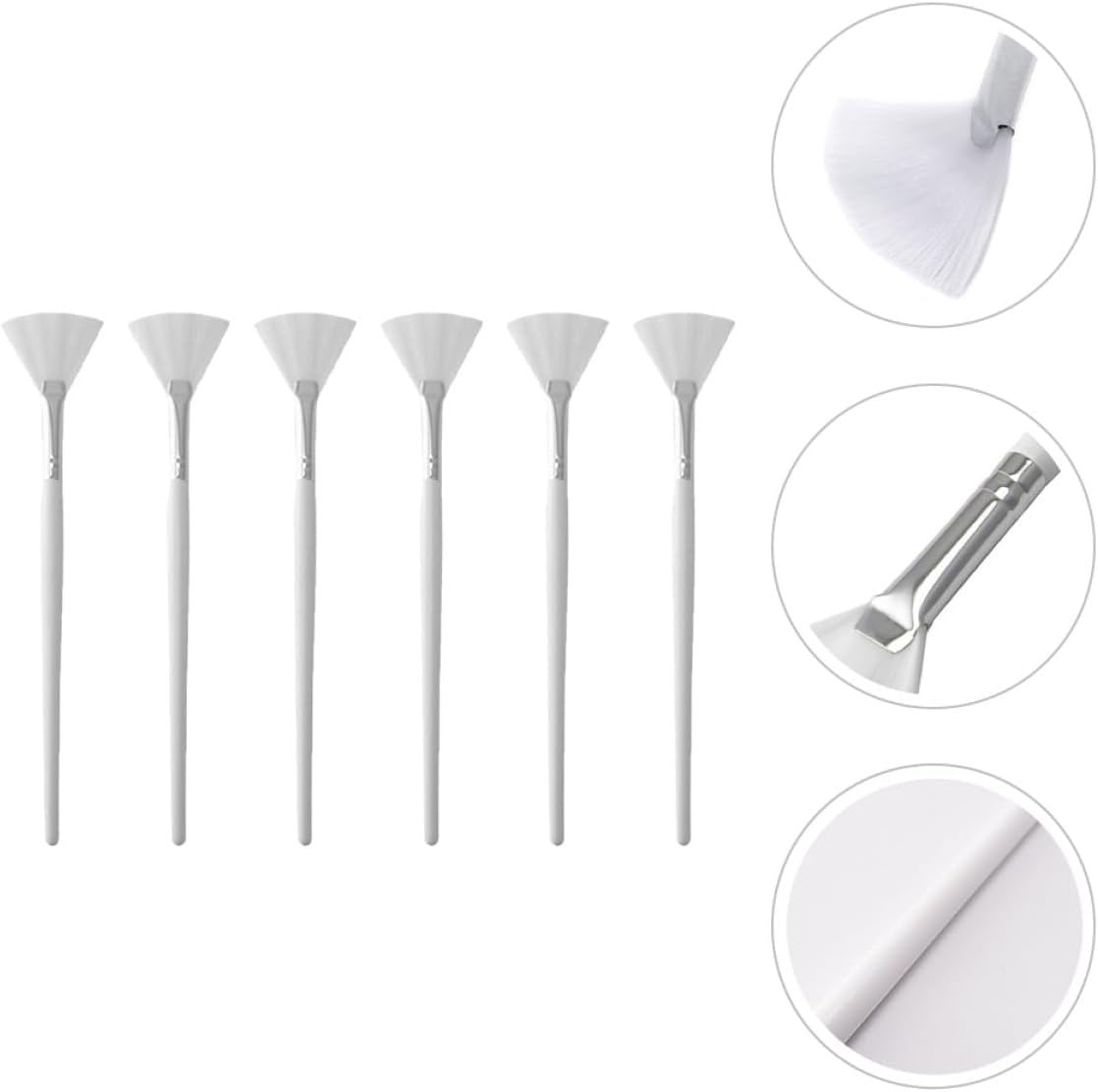 KESERLIG Fan-Shaped Facial Mask Brushes, Set of 6 Soft Skincare Applicator Brushes for Face Masks and Glycolic Acid Serum, White Wooden Handle