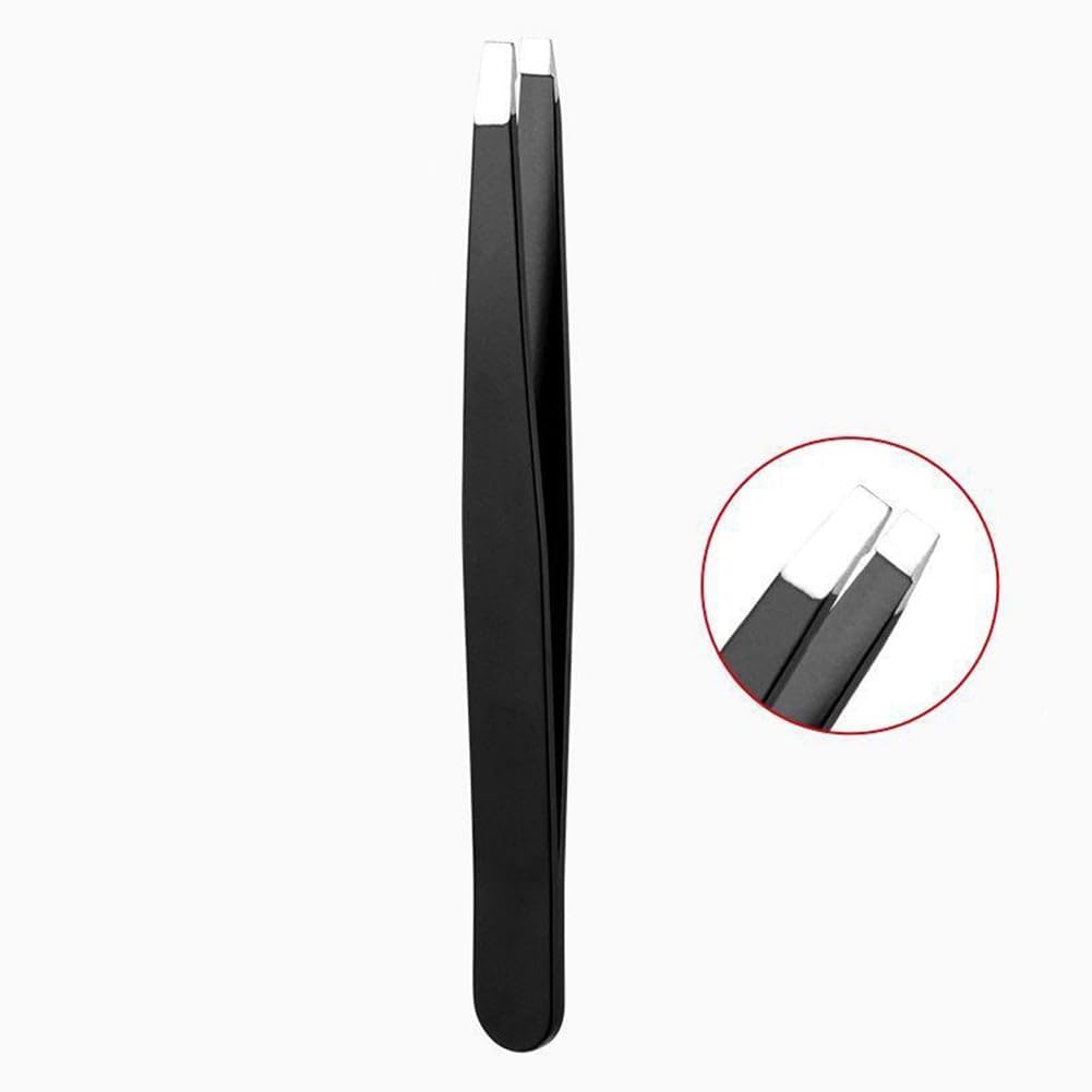 YIKUBO Precision Tweezers Set of 2, Black Stainless Steel Eyebrow and Facial Hair Tweezers with Non-Slip Coating