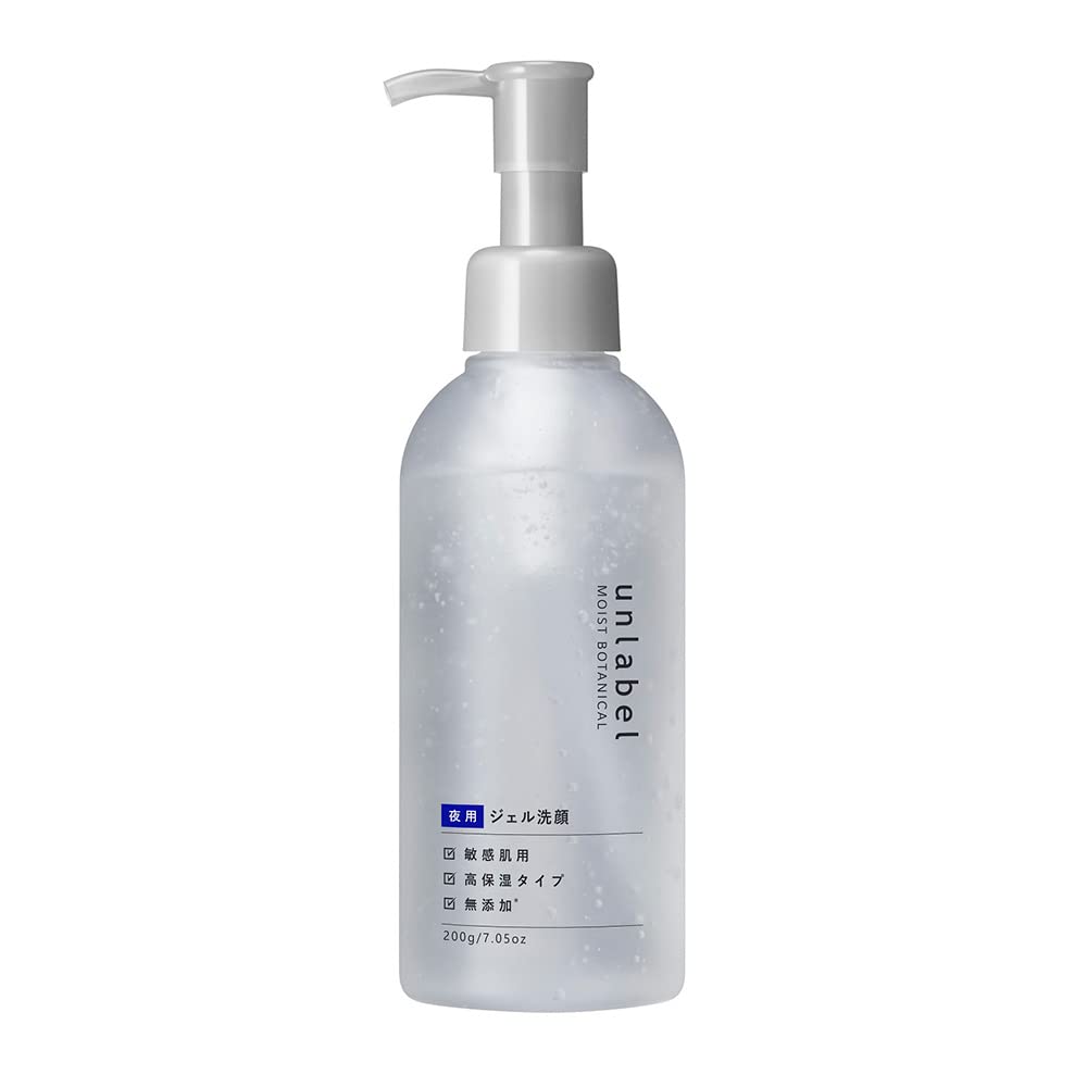 unlabel Moist Botanical Night Gel Face Wash, High-Moisture Gel Cleanser with Konjac Scrub for Sticky Pores, 97 Percent Natural-Derived, 200 g