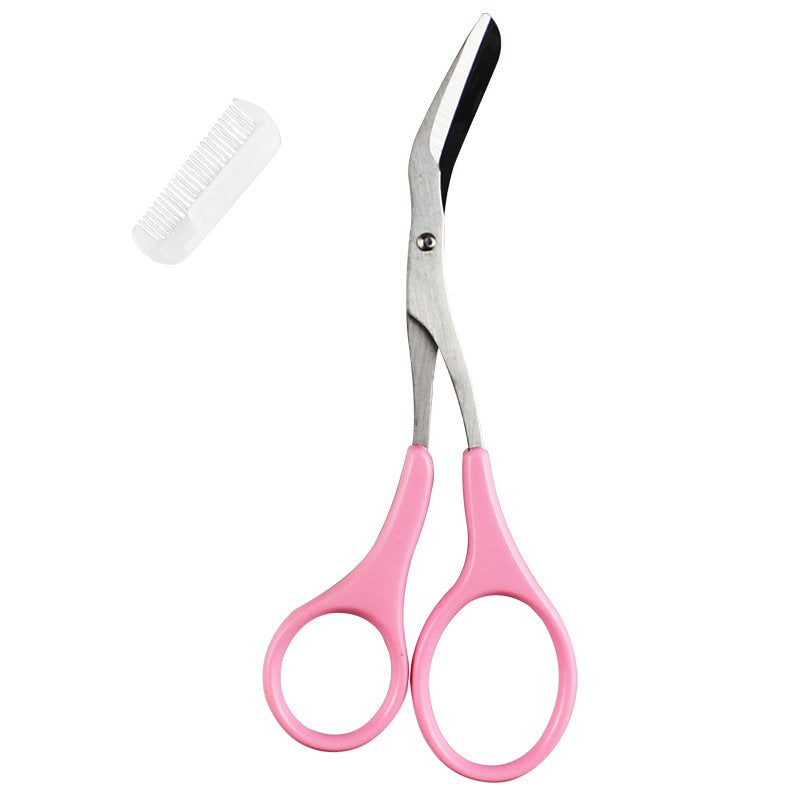 KAI KQ-809 Eyebrow Scissors with Detachable Comb, Pink, Serrated 20 mm Blade