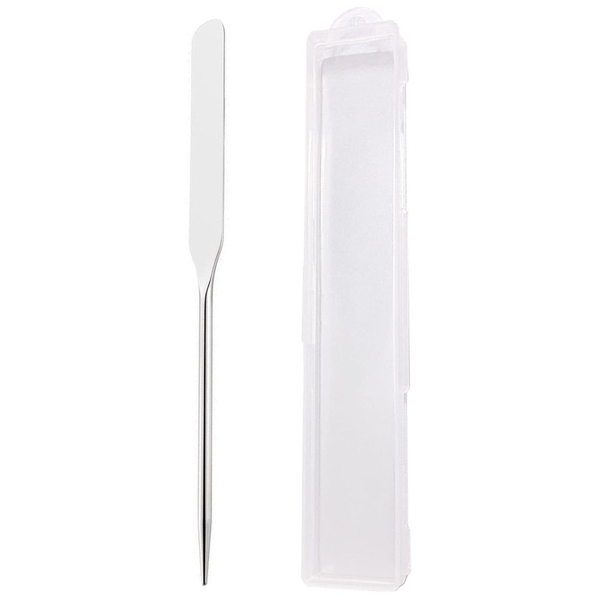 EUSTACE Stainless Steel Make-Up Spatula 16.1 cm, Smooth Round-Tip Spatula for Foundation, Concealer and Mixing Colours, with Clear Case
