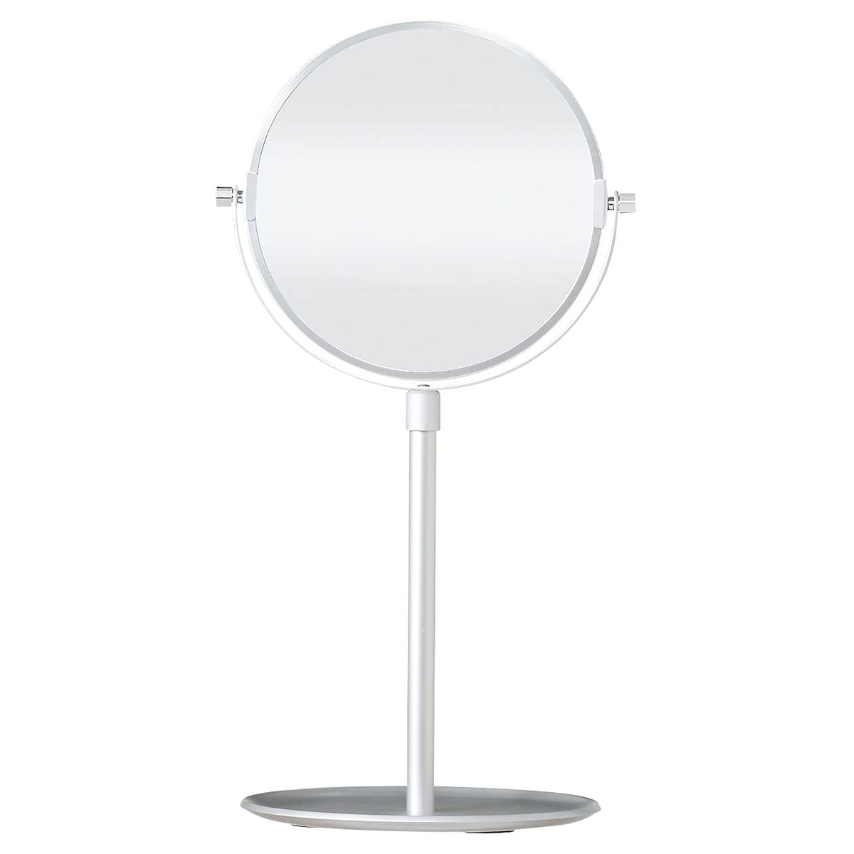 MUJI Aluminium Compact Mirror with Tray Base, Tilting Round Standing Mirror in Large (20.5 x 18 x 40-51 cm) or Small (17 x 14 x 27 cm)