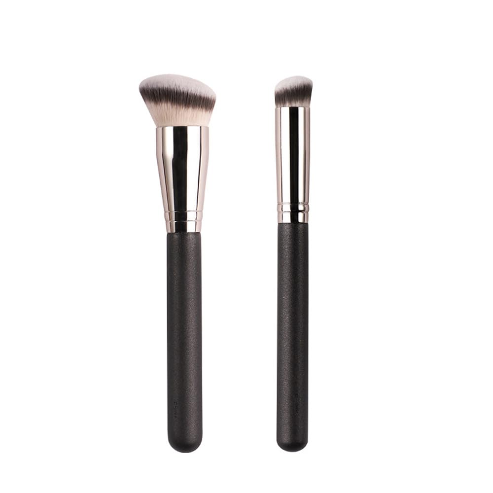 Akkerds Foundation and Concealer Brush Set of 2, Soft Fibre Bristles with Black Wood Handles and Aluminium Ferrules for Base Makeup, Black