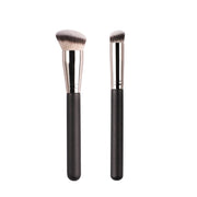 Akkerds Foundation and Concealer Brush Set of 2, Soft Fibre Bristles with Black Wood Handles and Aluminium Ferrules for Base Makeup, Black