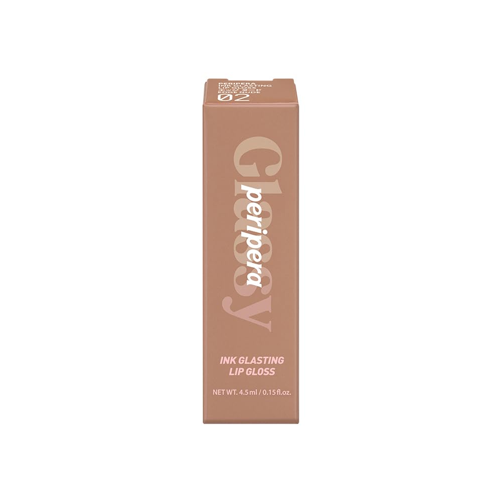 Peripera Ink Glasting Lip Gloss 02 Edge Nude, 4.5 mL Non-Sticky Glossy Lip Gloss with Jojoba, Mango Seed and Olive Oils for Volume and Shine, Made in Korea