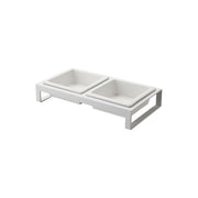 Yamazaki Nooks Pet Food Bowl Stand Set H6, Low Stand With Two Ceramic Bowls for Food and Water or Two Foods That Lifts Bowls a Little for Easy Eating, Bowls Lift Out to Wash, 300 mL Each, 29 x 15.5 x 6 cm and 1400 g, White or Black