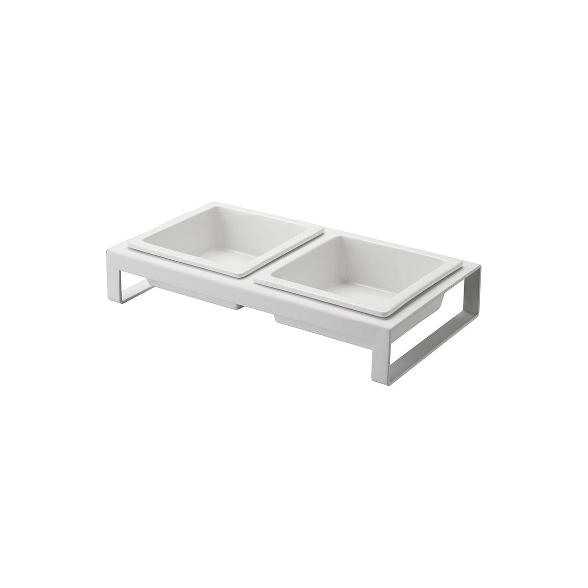 Yamazaki Nooks Pet Food Bowl Stand Set H6, Low Stand With Two Ceramic Bowls for Food and Water or Two Foods That Lifts Bowls a Little for Easy Eating, Bowls Lift Out to Wash, 300 mL Each, 29 x 15.5 x 6 cm and 1400 g, White or Black