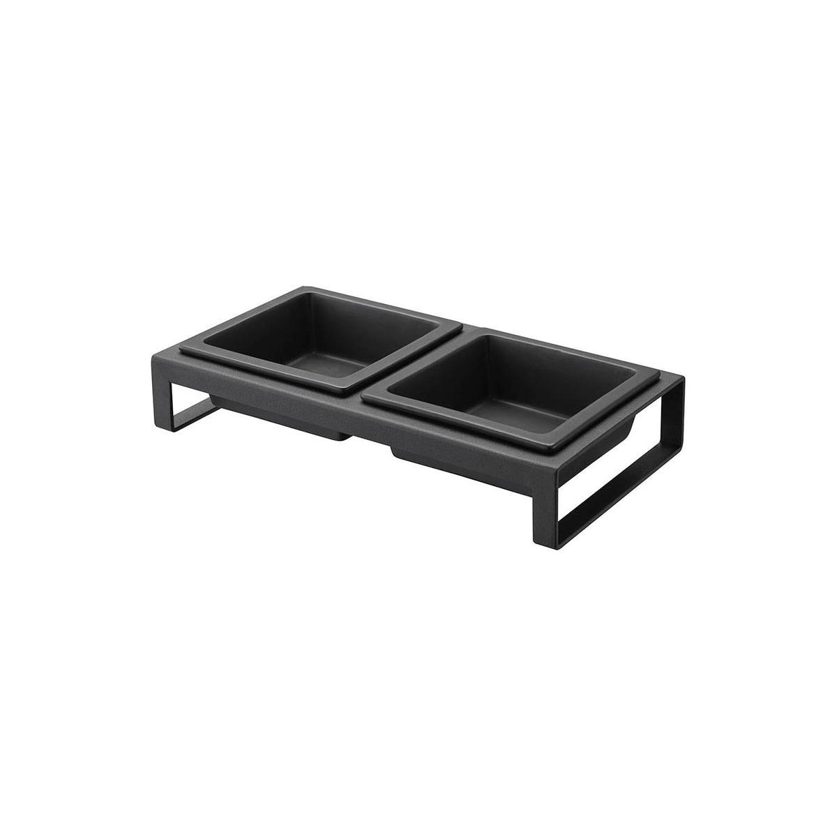 Yamazaki Nooks Pet Food Bowl Stand Set H6, Low Stand With Two Ceramic Bowls for Food and Water or Two Foods That Lifts Bowls a Little for Easy Eating, Bowls Lift Out to Wash, 300 mL Each, 29 x 15.5 x 6 cm and 1400 g, White or Black