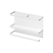 Yamazaki Tower Magnetic Kitchen Paper and Wrap Holder, Magnetic Holder for Kitchen Paper, Wrap and Plastic Bags That Sticks to a Refrigerator Side, Removable Hooks for Tools, Rolls Up to 15 cm Across, Holds 2 kg, 29 x 8 x 20 cm and 1000 g, White or Black
